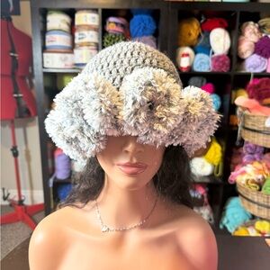 Gray Crochet fur ruffle hat